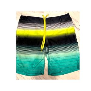 Mens George Striped Swim Trunks Vibrant Neon Colours - Lined Shorts - EUC